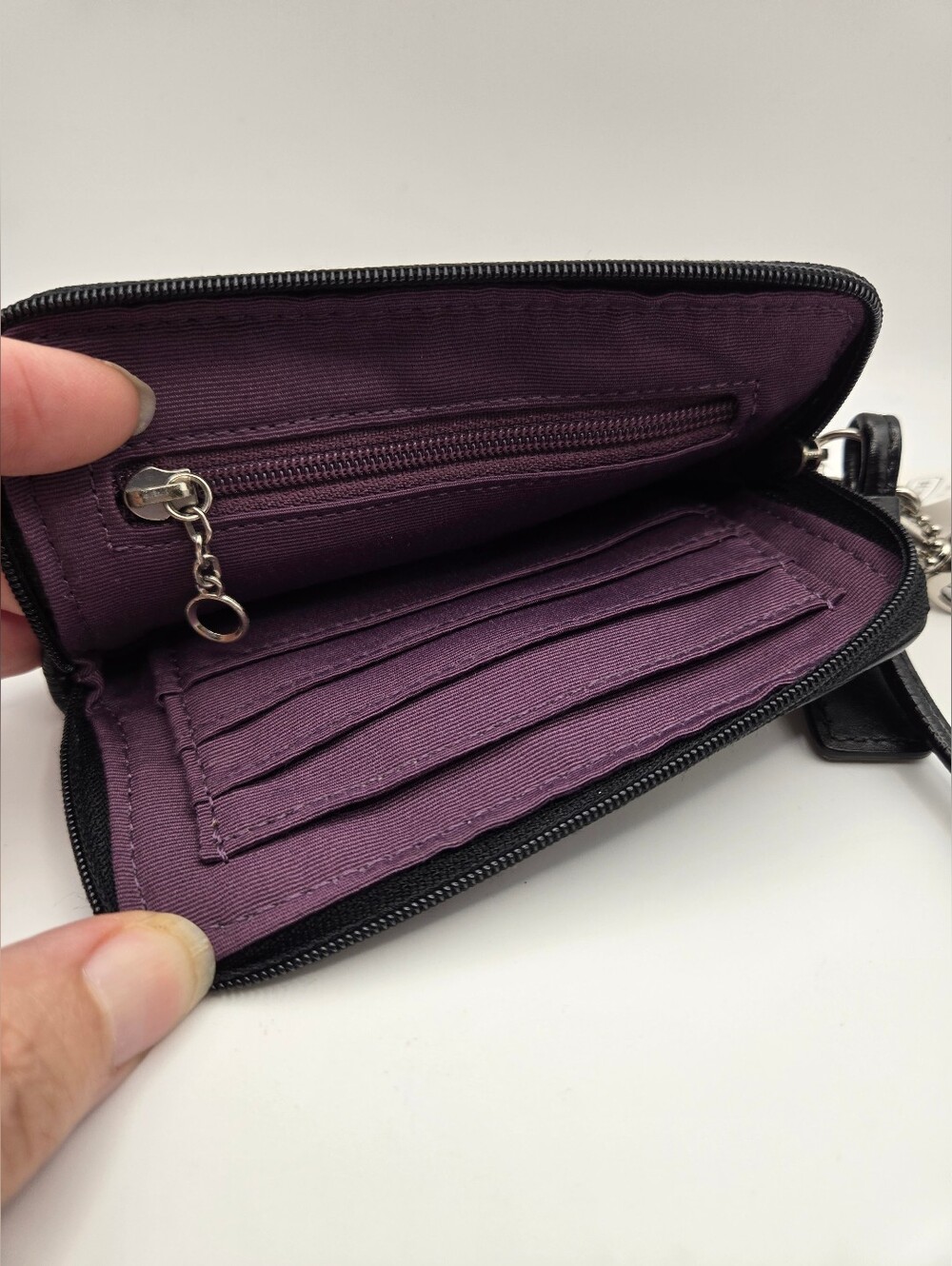 Coach Madison Signature Circle SM Zip Around Wristlet Purple Green Black Cream - Picture 7 of 10